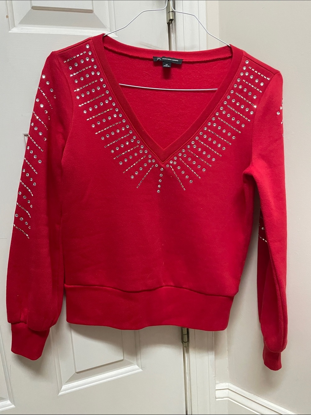 INC International Concepts Red V-Neck Studded Sweatshirt